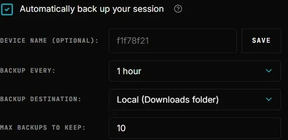 Automatic backup settings in dark theme