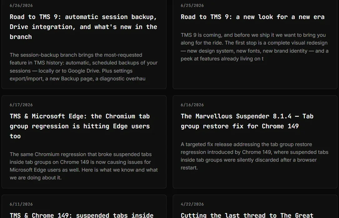 The News page in dark theme
