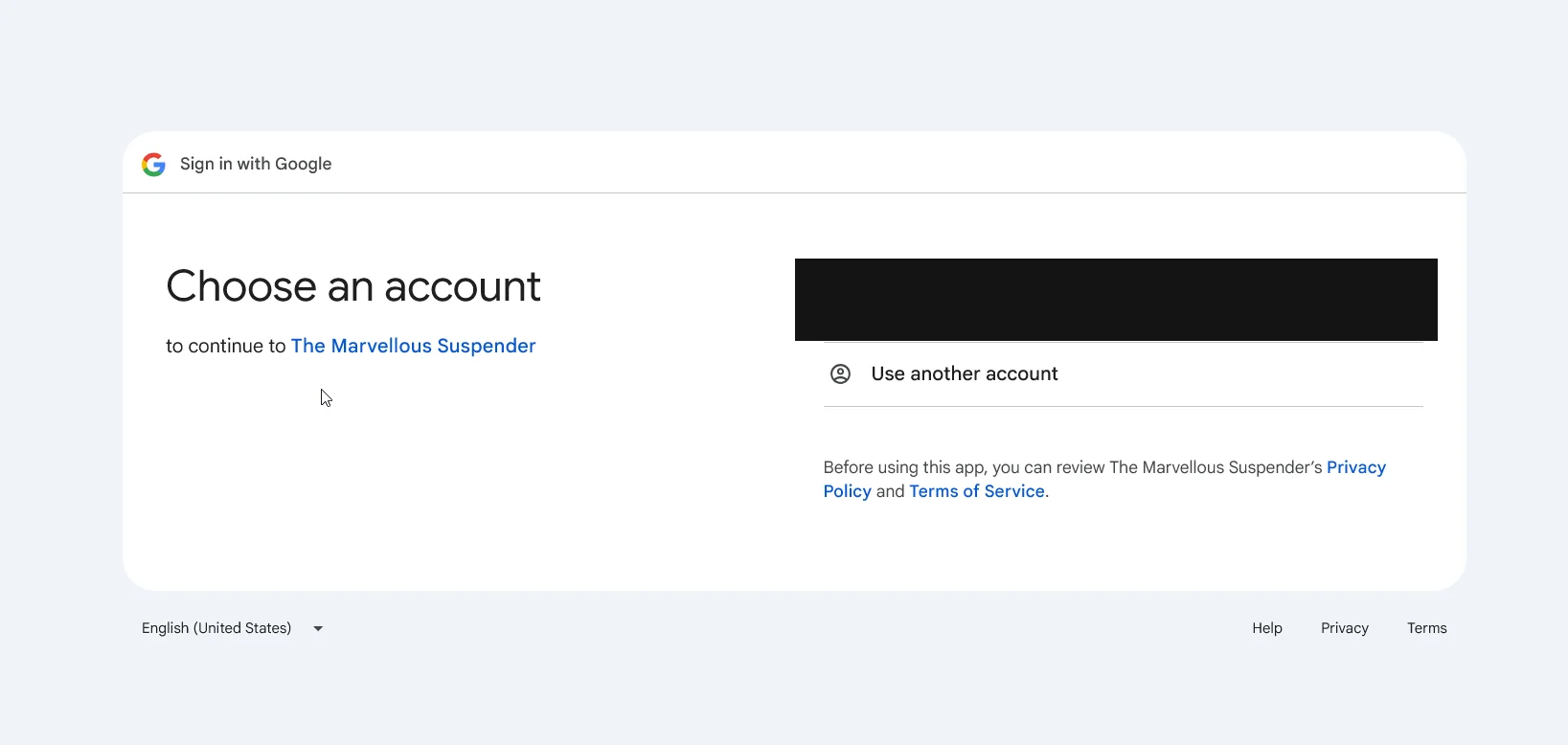 Google's "Choose an account" screen for the TMS Drive connection